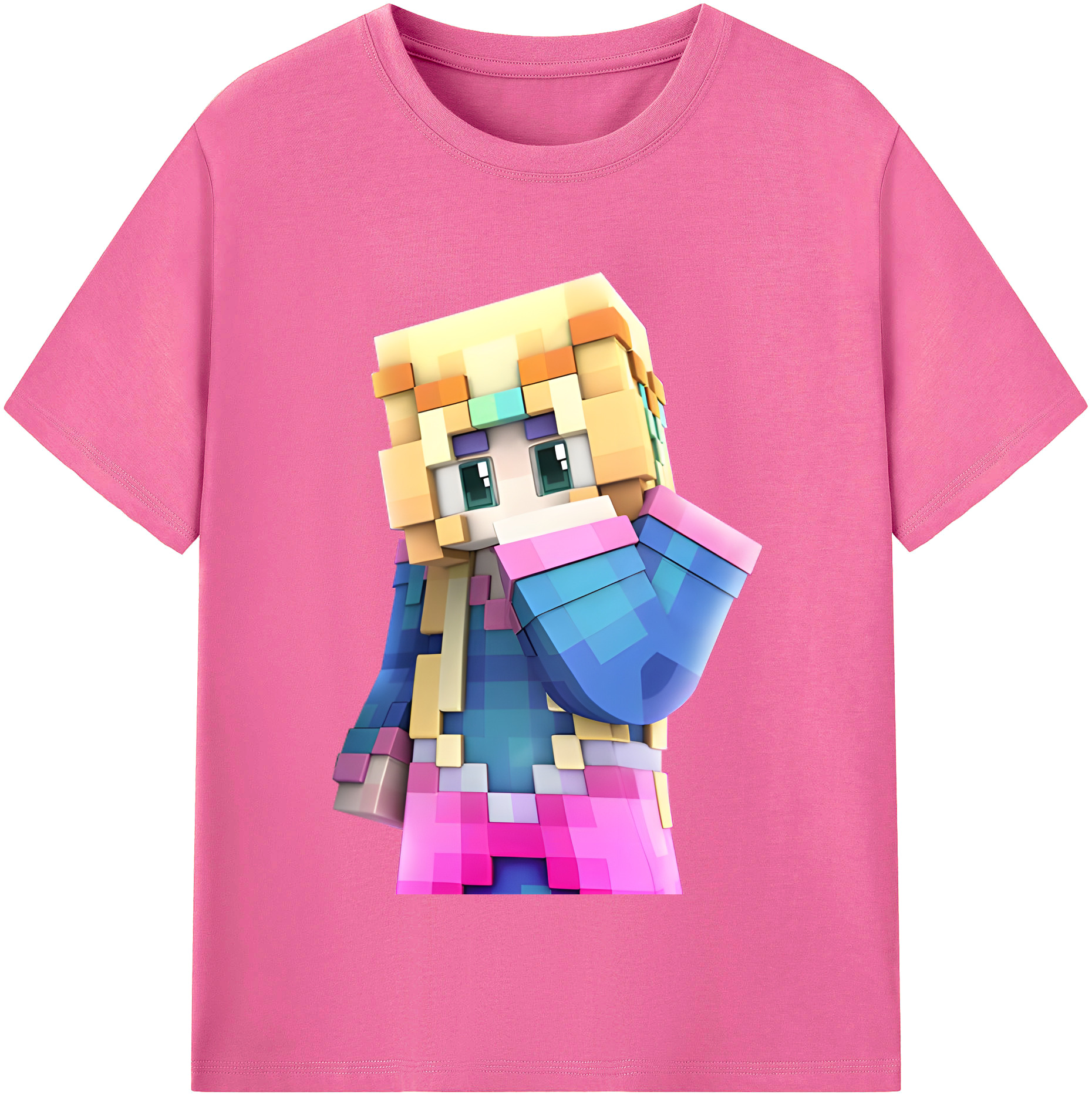 （画像用） マインクラフト ブロックの世界 Minecraft MC Block world レディースカジュアルプリントTシャツ（綿100％）